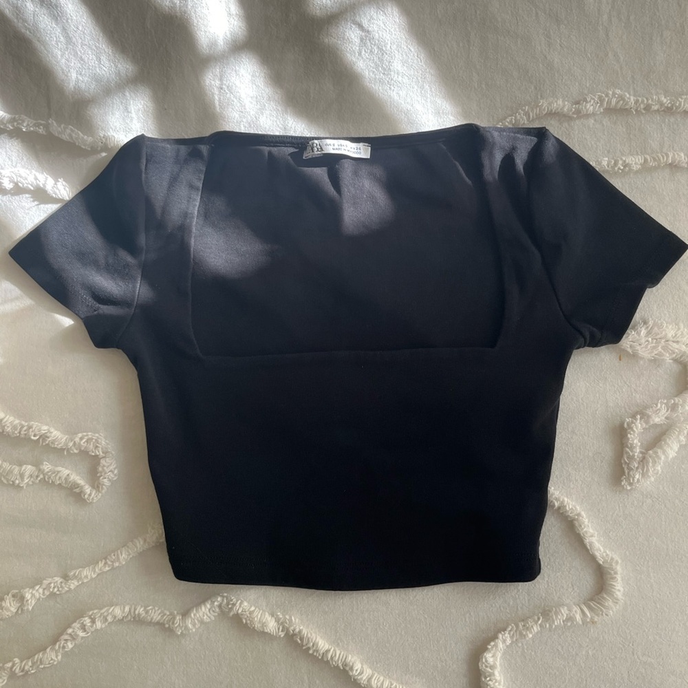 Zara Black Square Neck Crop Top